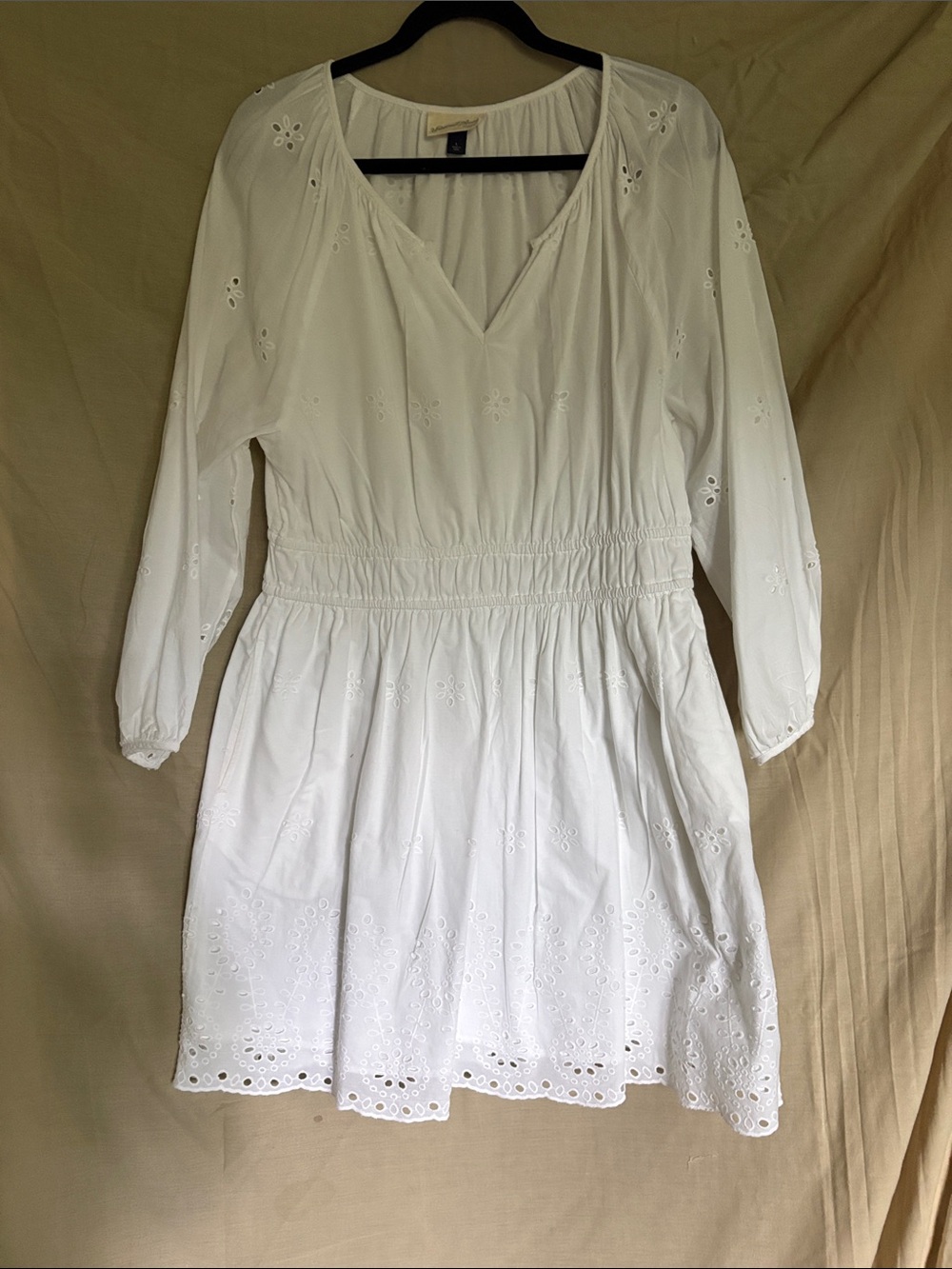 White Eyelet Long-Sleeve Dress
